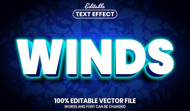 Texto de viento, efecto de texto editable de estilo de fuente