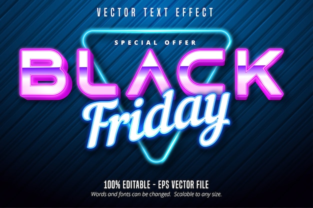 Texto de viernes negro, efecto de texto editable de estilo de señalización de luces de neón