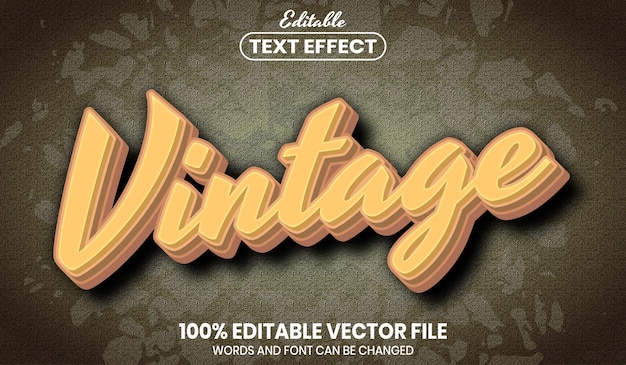 Texto vintage, efecto de texto editable de estilo de fuente