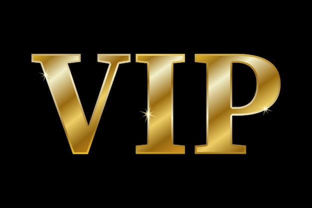 Texto VIP dorado aislado sobre un fondo negro