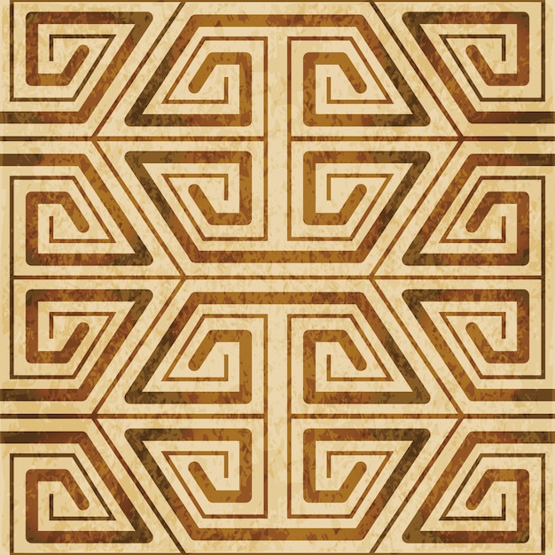 Textura de acuarela marrón, patrón sin costuras, marco cruzado de espiral poligonal