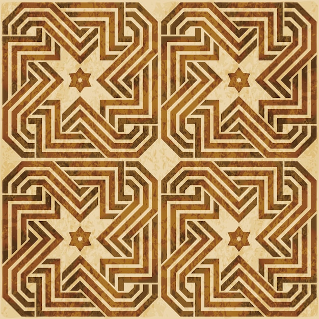 Textura de acuarela marrón, patrón transparente, cadena de marco de estrella de espiral de polígono de Islam