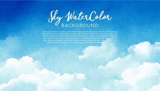 Textura de acuarela vectorial con nubes blancas y cielo azul para tarjetas
