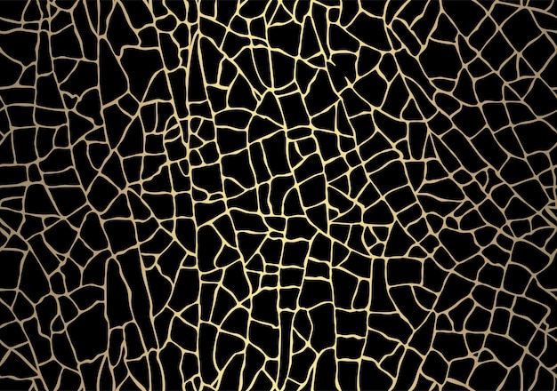 Vector textura agrietada dorada sobre fondo negro estilo de arte japonés kintsugi upcycling tendencia ecológica patrón sin costuras efecto de cerámica de craquelado de oro grunge diseño de decoración textil moderno vector
