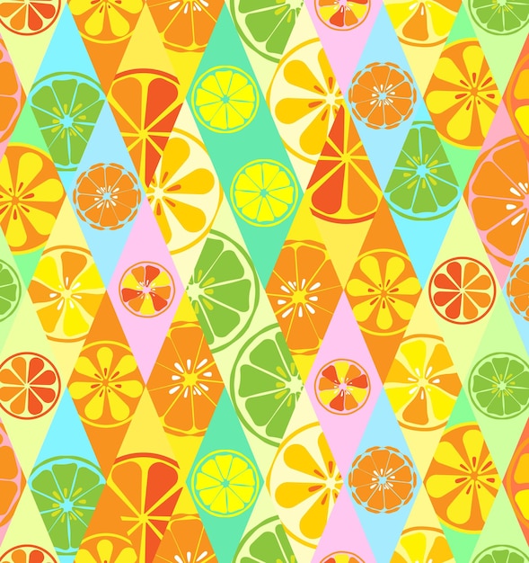 Vector textura amarilla con un patrón de limones limas naranjas cítricos fruta fresca útil vitamina verano