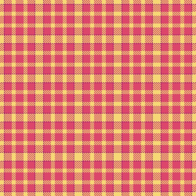 Textura del atuendo Tejido sin costuras Tejido escocés Tartan a cuadros Control de telas Vector de telas de fondo en colores rojo y amarillo