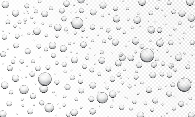 Textura de burbujas de aire Flujo de burbuja de oxígeno en agua clara Brillantes gaseosos bajo el agua Acuario de soda pop y champán Fondo vectorial de píldoras efervescentes
