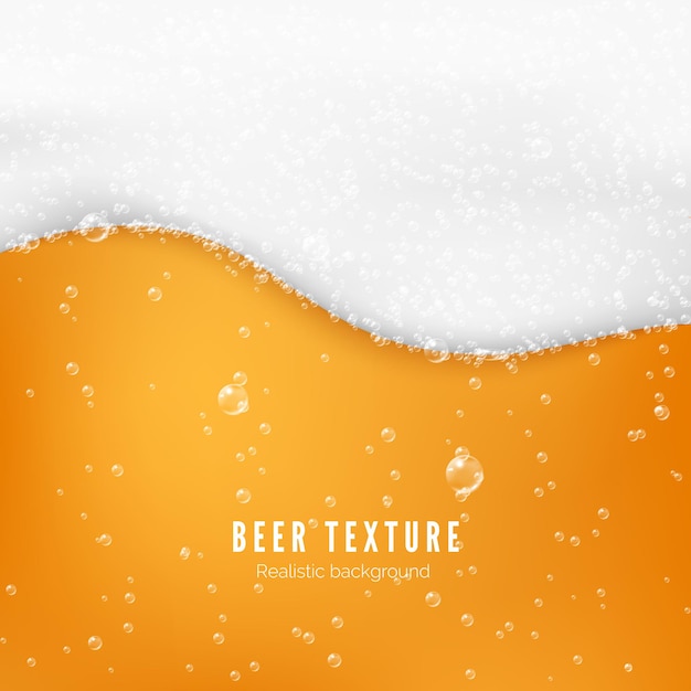 Textura de color cerveza con burbujas y espuma blanca. banner de flujo de cerveza fría fresca. ilustración