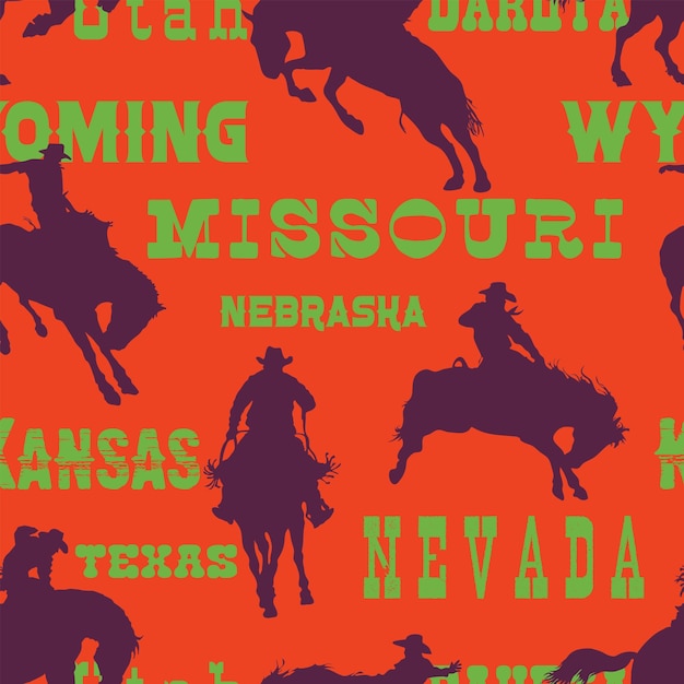 textura sin costuras vaqueros de rodeo del salvaje oeste impresos en papel de tela