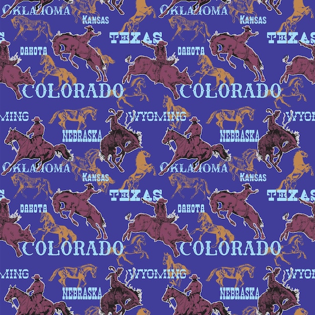 textura sin costuras vaqueros de rodeo del salvaje oeste impresos en papel de tela