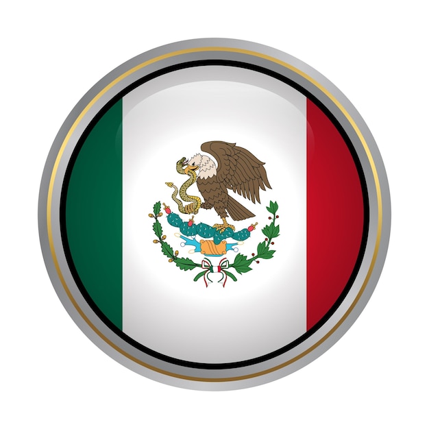 Textura de cristal de botón de forma de círculo de bandera de México en blanco