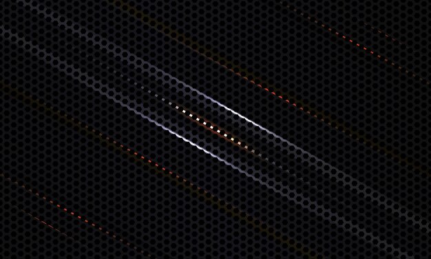 Textura de fibra de carbono negra con líneas naranjas y blancas.