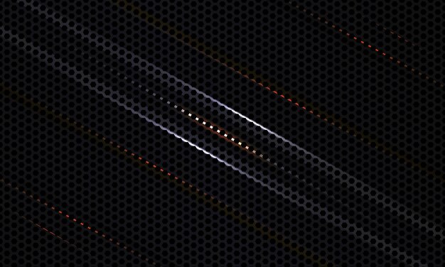 Vector textura de fibra de carbono negra con líneas naranjas y blancas.