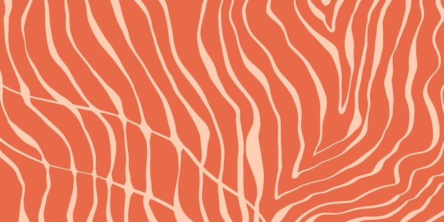 Textura de filete de salmón en fondo abstracto de estilo plano con líneas en tonos naranja y rosa
