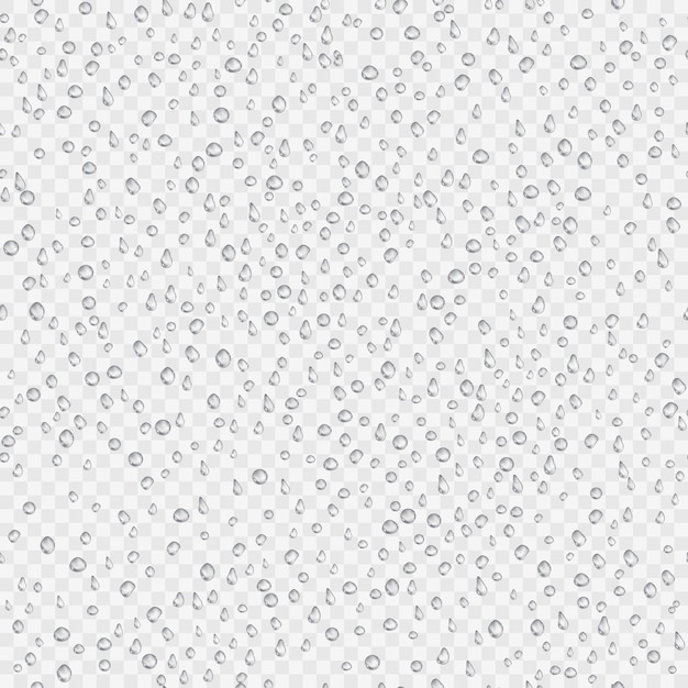 Textura fluida de gotas. Gota líquida clara. Rocío sobre la superficie del vidrio. Patrón de agua realista. sobre fondo transparente