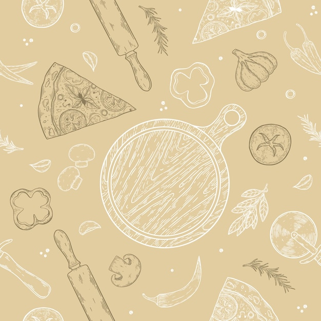 Textura fluida Imagen en color vectorial de una rebanada de pizza con varios ingredientes
