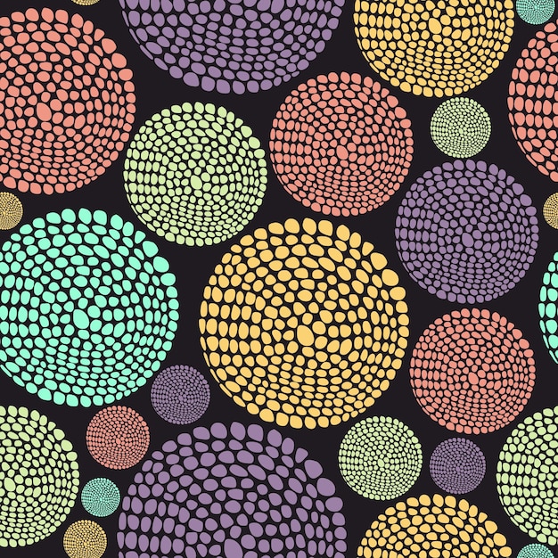 Textura de fondo abstracta Patrón sin costuras Círculos y puntos sobre fondo negro