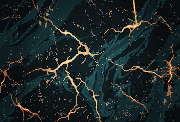 Textura de fondo abstracto de mármol verde oscuro y oro. Índigo, azul jaspeado con lujo natural