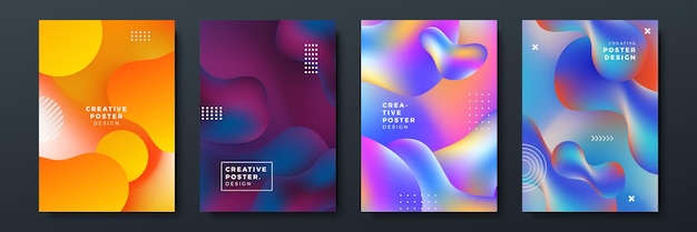 Textura de fondo de patrón geométrico que fluye degradado de moda abstracta para el diseño de portada de póster Plantilla de banner de degradado de color mínimo Forma de onda vectorial moderna para folleto