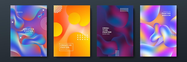 Textura de fondo de patrón geométrico que fluye degradado de moda abstracta para el diseño de portada de póster Plantilla de banner de degradado de color mínimo Forma de onda vectorial moderna para folleto