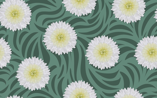 Textura de fondo de tela vectorial decorativa ornamental floral de patrones sin fisuras con margarita blanca