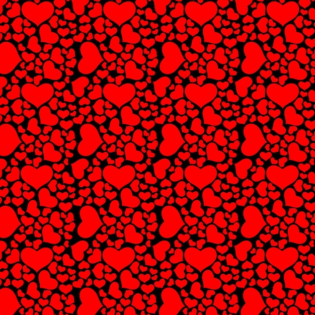 Textura de fondo de vector de corazones rojos con color negro