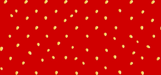 Textura de fresa roja con patrón de semilla de fresa amarilla sin costuras en un vector de fondo rojo