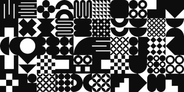 Textura geométrica brutalista con formas simples símbolos elementos primitivos y formas bauhaus retro