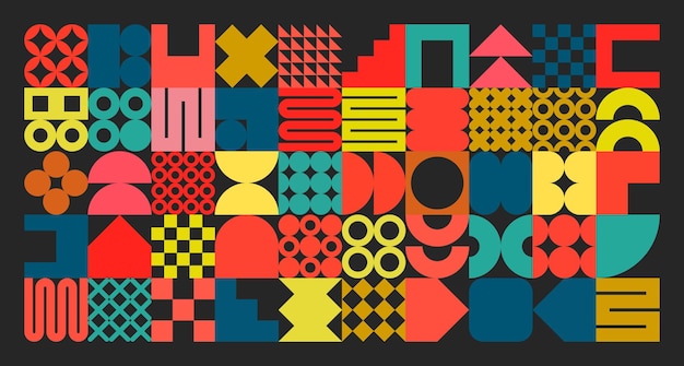 La textura geométrica con formas simples simboliza los coloridos elementos primitivos y forma el bauhaus retro.