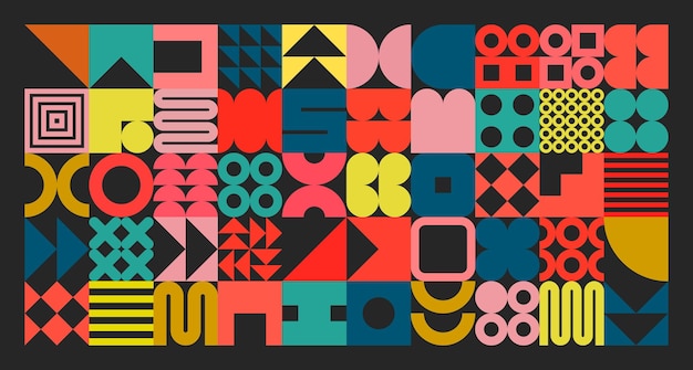 Textura geométrica con formas simples símbolos coloridos elementos primitivos y formas diseño retro