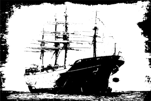Vector textura grungy de barco negro en fondo blanco ilustración vectorial de textura negra y blanca