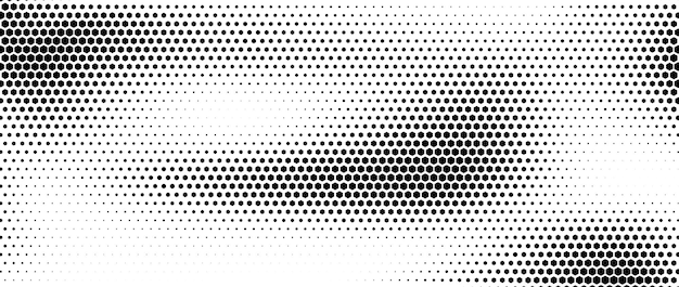 Textura hexagonal de gradiente de medio tono Abstracto fondo manchado en blanco y negro Tecnología retro geométrica