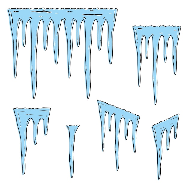 Vector textura de hielo carámbanos aislados en blanco borde de línea de carámbanos sin costuras elemento de diseño vectorial