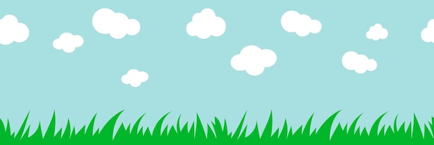 Vector textura de hierba transparente con cielo y nubes para el diseño y el vector de juegos