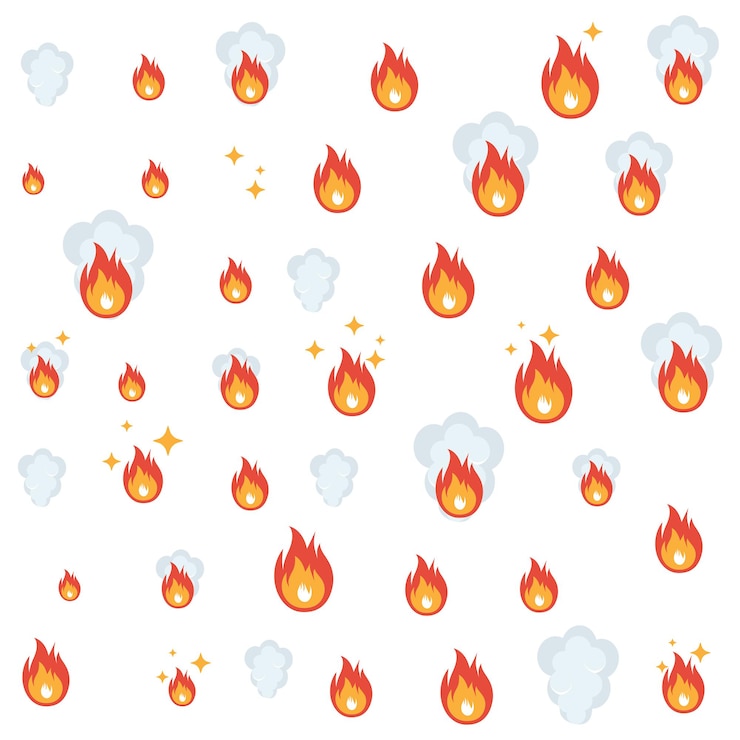 Vector textura de humo de fuego y chispas. diseño plano de ilustración vectorial. aislado sobre fondo blanco.