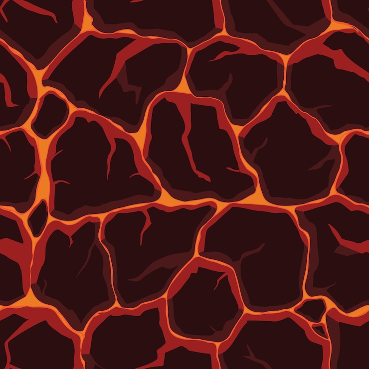 Vector textura del juego de dibujos animados superficie de lava patrón sin costuras paredes de activos del juego y fondo del entorno