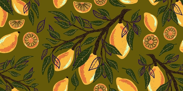 Vector textura limones limas cítricos patrones exóticos tropicales estilo de dibujos animados