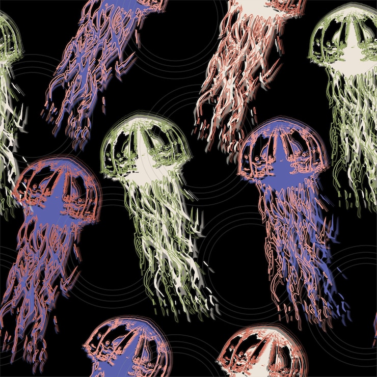 Vector textura de medusa dibujada a mano raster acuarela dibujada de mano patrón sin costuras colección de mar