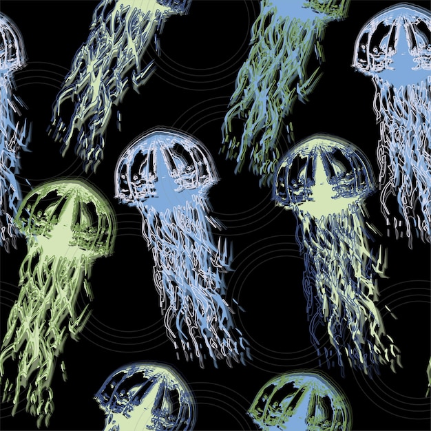 Textura de medusas dibujadas a mano Raster dibujado a mano acuarela de patrones sin fisuras Colección de mar
