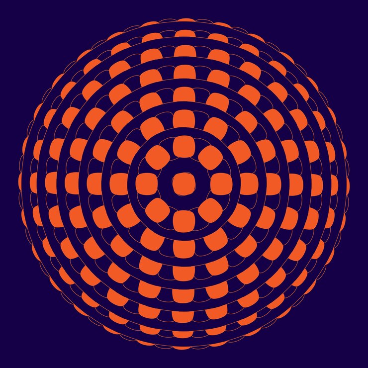 textura naranja con efecto visual en el diseño de fondo azul del círculo en vector