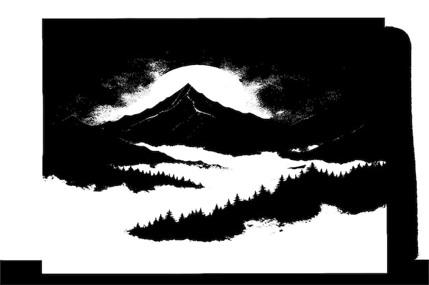 textura negra de un hermoso paisaje sobre un fondo blanco puro ilustración vectorial superposición de fondo