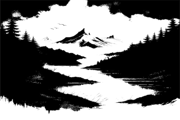textura negra de un hermoso paisaje sobre un fondo blanco puro ilustración vectorial superposición de fondo