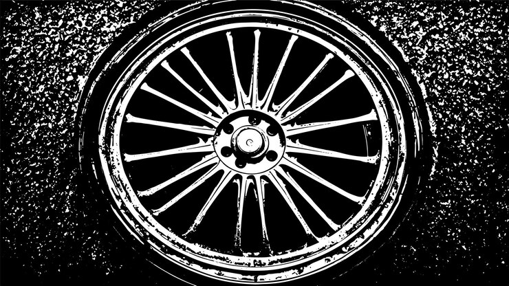 Vector textura negra de una rueda en marco grunge ilustración vectorial de superposición monocromática para el fondo