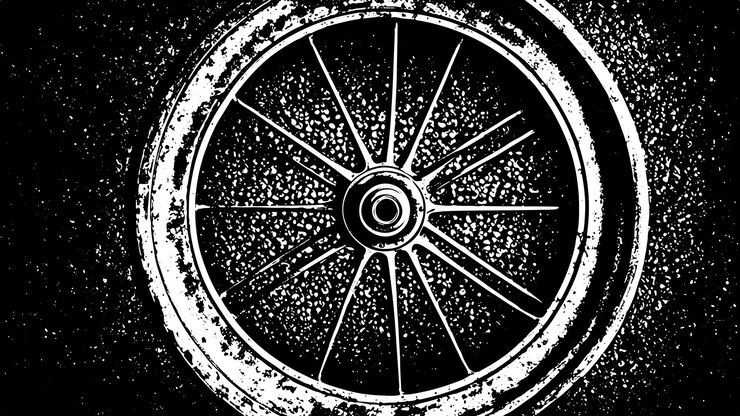 Vector textura negra de una rueda en marco grunge ilustración vectorial de superposición monocromática para el fondo