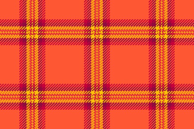 Textura de patrón sin costura de fondo de tela a cuadros con un cheque de tartan textil vectorial en colores de amapola roja y dorada
