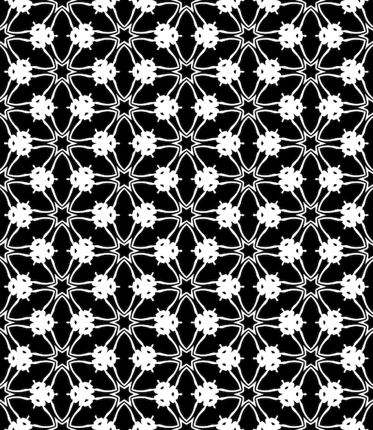 Textura de patrones sin fisuras en blanco y negro Diseño gráfico ornamental en escala de grises Adornos de mosaico Plantilla de patrón Ilustración vectorial EPS10