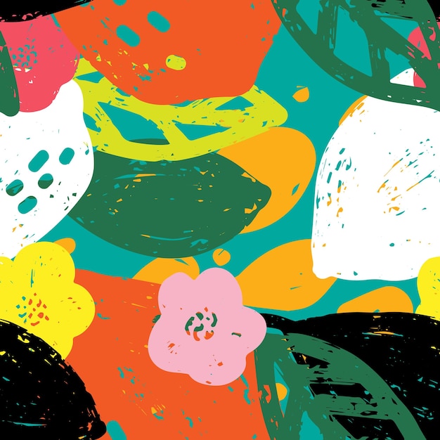 Textura plantas hierbas ramas con hojas patrón orgánico de la planta estilo de dibujos animados elementos dibujados a mano patrón de superposición sin costuras vectorial