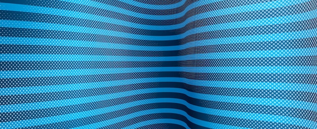 Textura punteada azul abstracta vectorial y fondo de líneas con perspectiva dimensional, tema tecnológico y científico, gran flujo de datos, diseño geométrico 3D.