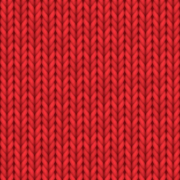 Textura de punto realista, patrón de punto sin costuras o adorno de punto de lana roja