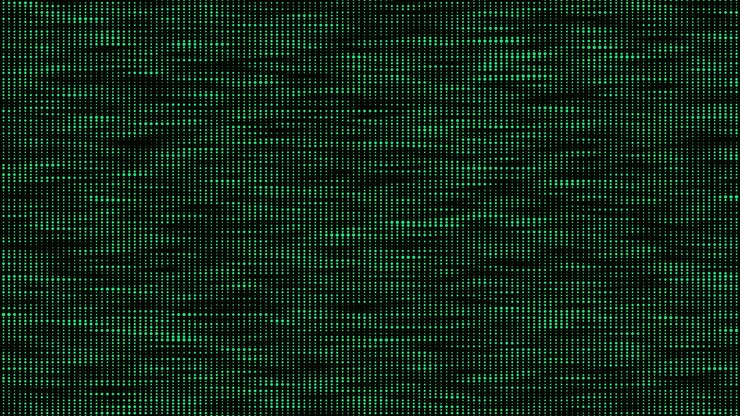 Vector textura de puntos con efecto de ruido fondo de semitono abstracto telón de fondo de falla vectorial pantalla digital con matriz o código binario